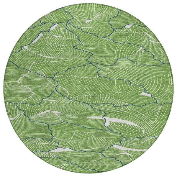 HomeRoots 5' Abstract Washable Area Rug in Green, Blue, and Ivory for Indoor & Outdoor Spaces – Durable Style! 8' Round 601052