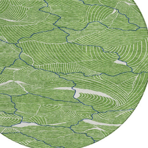 Homeroots 3' Aqua And Ivory Abstract Washable Indoor-outdoor Area Rug For Stylish Living Spaces & Patios 8' Round Polyester 601052