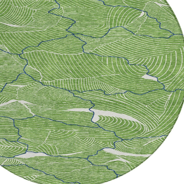 Homeroots 3' Aqua And Ivory Abstract Washable Indoor-outdoor Area Rug For Stylish Living Spaces & Patios 8' Round Polyester 601052