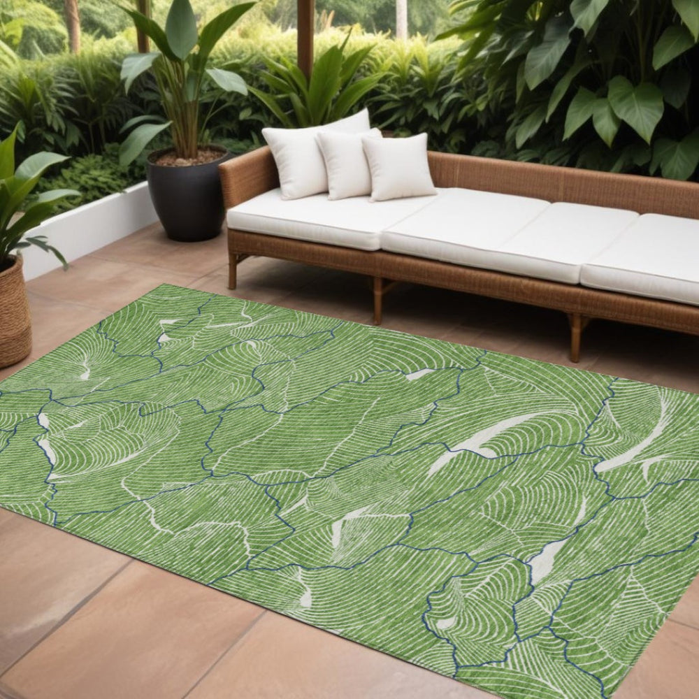 HomeRoots 9' Stylish Green, Blue & Ivory Abstract Washable Area Rug for Indoor/Outdoor High-Traffic Spaces 601054