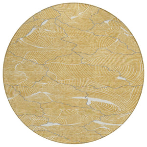 HomeRoots 5' Gold Charcoal and Ivory Abstract Area Rug – Stylish, Washable Indoor/Outdoor Carpeting for Any Space 8' Round 601058