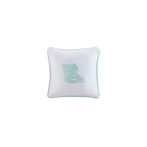 JLA Home Harbor House Blue - Square Harbor House Coastal Embroidered Conch Pillow 16x16 in Cotton Jacquard with Aqua Piping, Textured Accent HH30-401A