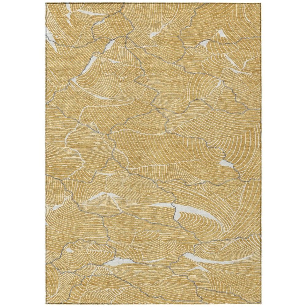 HomeRoots 5' Gold Charcoal and Ivory Abstract Area Rug – Stylish, Washable Indoor/Outdoor Carpeting for Any Space 8' X 10' 601059