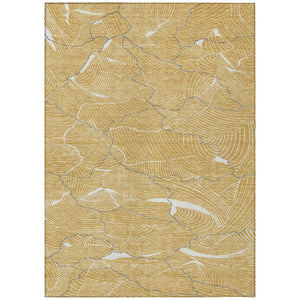 HomeRoots 9' X 12' Abstract Area Rug in Gold, Charcoal & Ivory - Washable, Durable for Indoor & Outdoor Use 601060