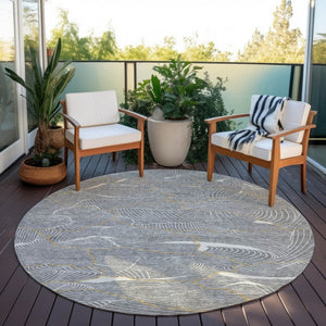 Homeroots 3' Aqua And Ivory Abstract Washable Indoor-outdoor Area Rug For Stylish Living Spaces & Patios 8' Round Polyester 601064