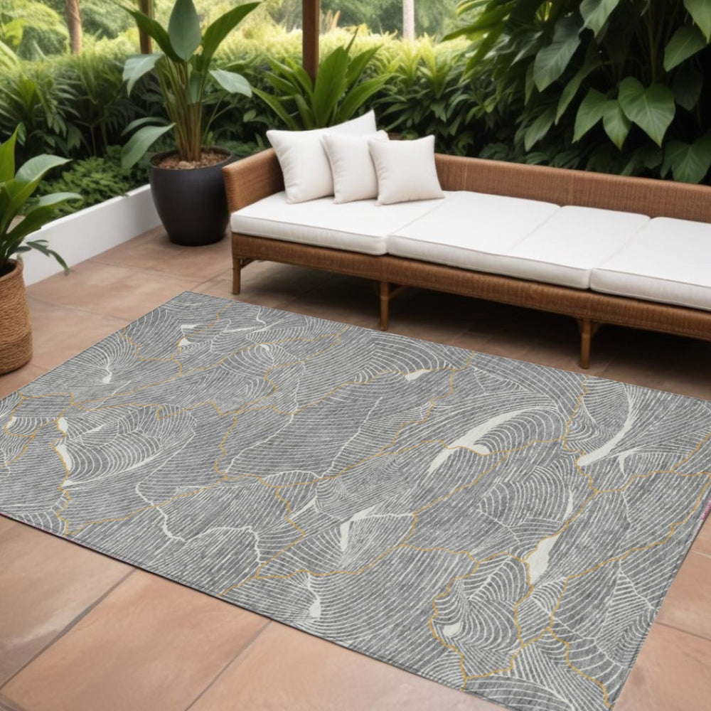 HomeRoots 9' X 12' Washable Indoor Outdoor Area Rug – Stylish Gray, Brown, Ivory Abstract Design for Any Space 601066