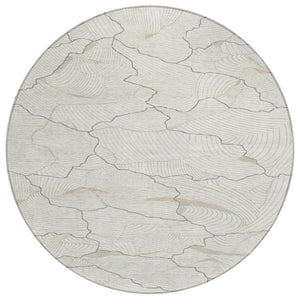 HomeRoots 5' Stylish Ivory and Gray Abstract Washable Area Rug – Perfect for Indoor and Outdoor Spaces! 8' Round 601070