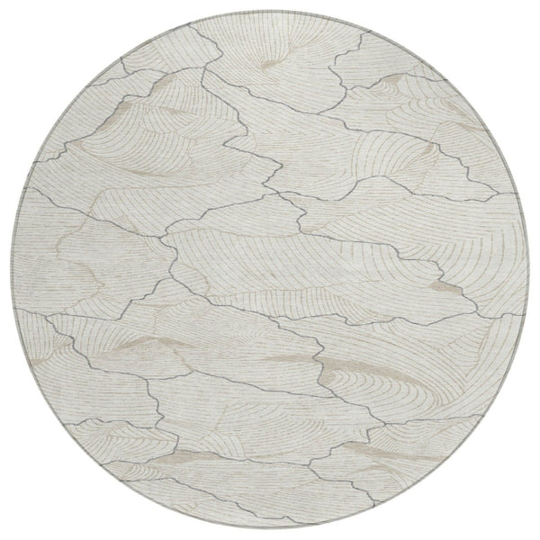 HomeRoots 5' Stylish Ivory and Gray Abstract Washable Area Rug – Perfect for Indoor and Outdoor Spaces! 8' Round 601070