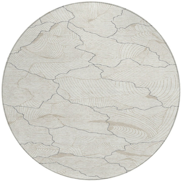 Homeroots 3' Aqua And Ivory Abstract Washable Indoor-outdoor Area Rug For Stylish Living Spaces & Patios 8' Round Polyester 601070