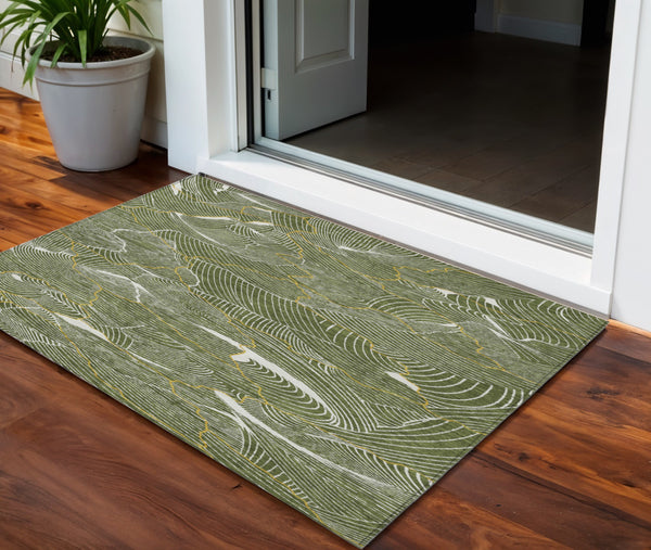 Homeroots 3' Aqua And Ivory Abstract Washable Indoor-outdoor Area Rug For Stylish Living Spaces & Patios 3' X 5' Polyester 601074