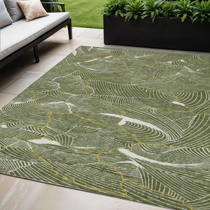 Homeroots 3' Aqua And Ivory Abstract Washable Indoor-outdoor Area Rug For Stylish Living Spaces & Patios 5' X 8' Polyester 601075