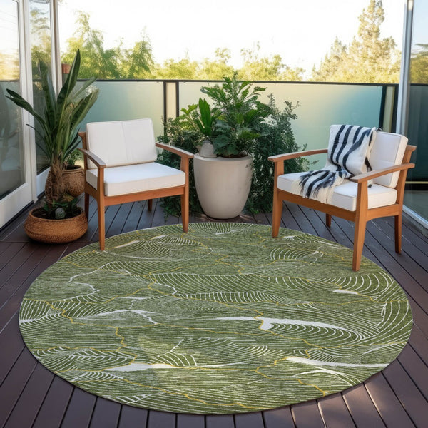 Homeroots 3' Aqua And Ivory Abstract Washable Indoor-outdoor Area Rug For Stylish Living Spaces & Patios 8' Round Polyester 601076