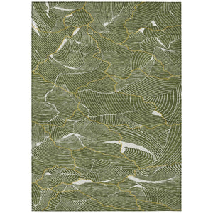 HomeRoots 9' X 12' Olive Green Gold Ivory Abstract Area Rug - Washable, Durable for Indoor & Outdoor Use 601078