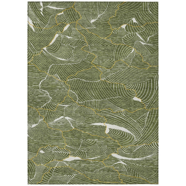 HomeRoots 9' X 12' Olive Green Gold Ivory Abstract Area Rug - Washable, Durable for Indoor & Outdoor Use 601078