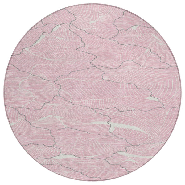 HomeRoots 5' Modern Abstract Pink Ivory and Gray Washable Area Rug for Indoor and Outdoor Use, Durable & Stylish 8' Round 601082
