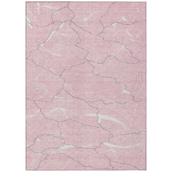 HomeRoots 5' Modern Abstract Pink Ivory and Gray Washable Area Rug for Indoor and Outdoor Use, Durable & Stylish 8' X 10' 601083