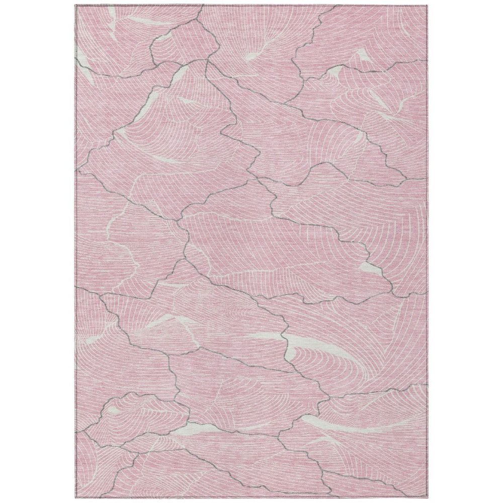 HomeRoots 9' X 12' Contemporary Pink Ivory Gray Abstract Washable Area Rug for Indoor and Outdoor Elegance 601084