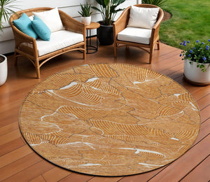 Homeroots 3' Aqua And Ivory Abstract Washable Indoor-outdoor Area Rug For Stylish Living Spaces & Patios 8' Round Polyester 601088