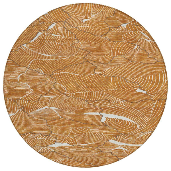 HomeRoots 5' Washable Indoor Outdoor Area Rug in Copper Brown and Ivory - Stylish, Durable, and Easy Care 8' Round 601088
