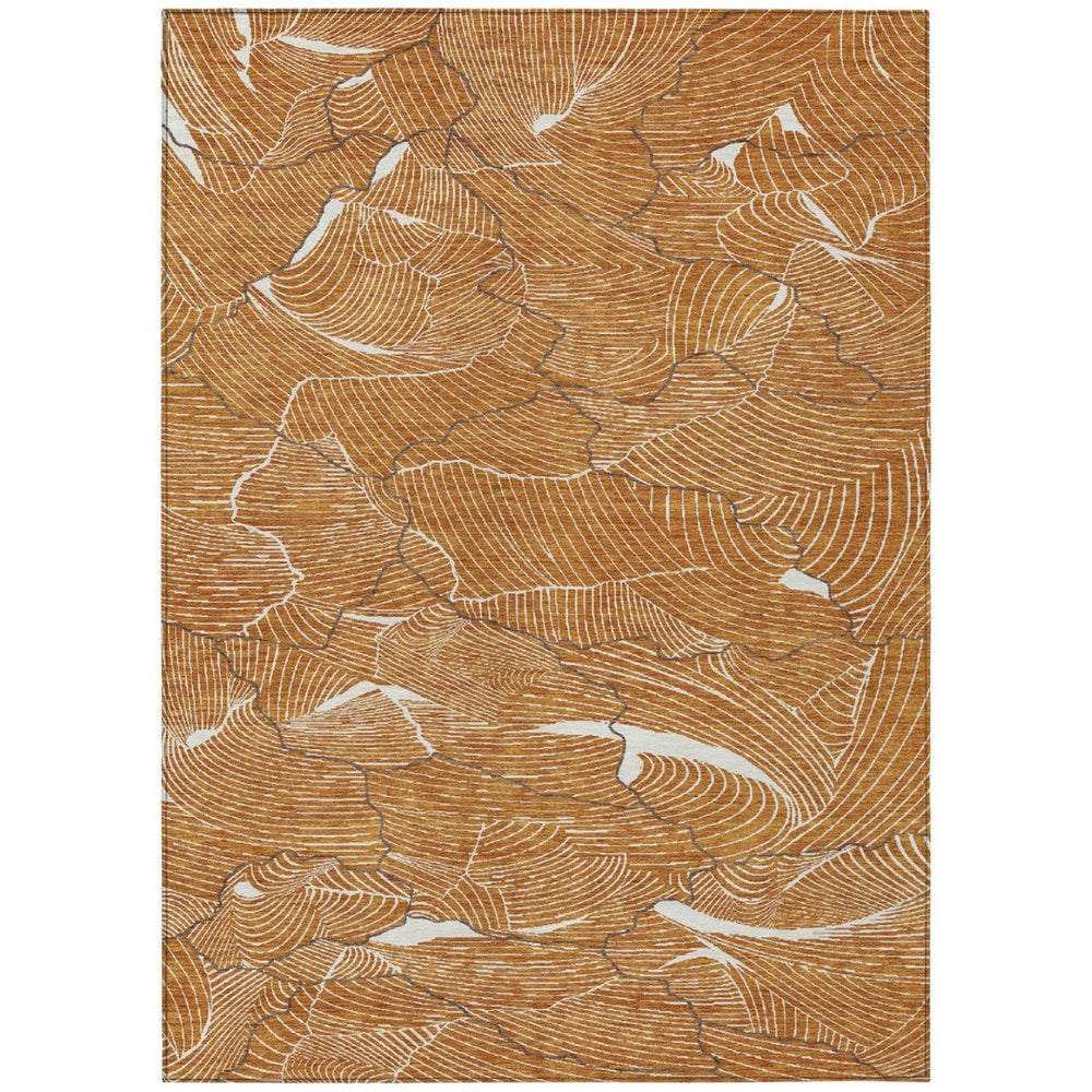 HomeRoots 9' Copper Brown & Ivory Abstract Area Rug - Stylish, Washable Indoor-Outdoor Design for High Traffic 601090