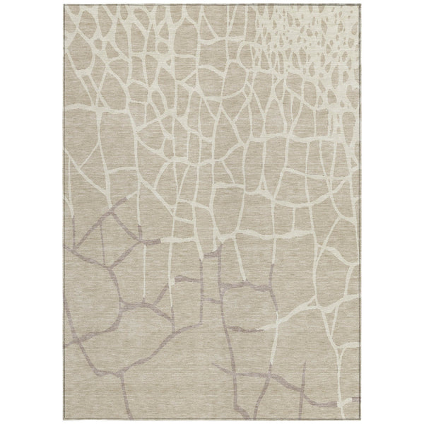 Homeroots 3' Beige And Tan Abstract Washable Area Rug For Indoor And Outdoor Spaces, Stain Resistant Design 3' X 5' Polyester 601098