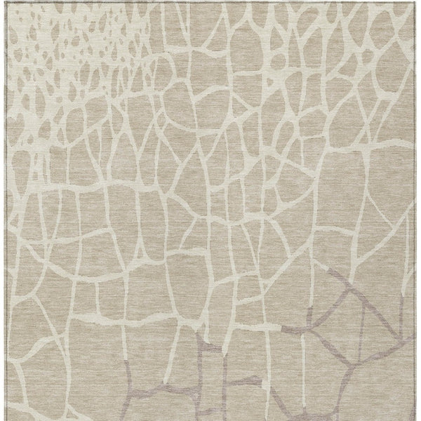 Homeroots 3' Beige And Tan Abstract Washable Area Rug For Indoor And Outdoor Spaces, Stain Resistant Design 5' X 8' Polyester 601099