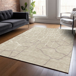 Homeroots 3' Beige And Tan Abstract Washable Area Rug For Indoor And Outdoor Spaces, Stain Resistant Design 5' X 8' Polyester 601099