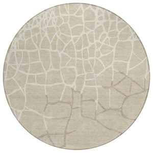 HomeRoots 5' Abstract Beige and Tan Washable Area Rug for Indoor and Outdoor Use - Durable & Stylish Design 8' Round 601100