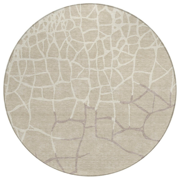 HomeRoots 5' Abstract Beige and Tan Washable Area Rug for Indoor and Outdoor Use - Durable & Stylish Design 8' Round 601100
