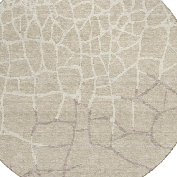 Homeroots 3' Beige And Tan Abstract Washable Area Rug For Indoor And Outdoor Spaces, Stain Resistant Design 8' Round Polyester 601100