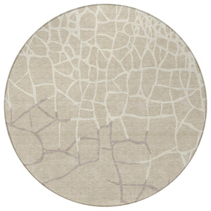 Homeroots 3' Beige And Tan Abstract Washable Area Rug For Indoor And Outdoor Spaces, Stain Resistant Design 8' Round Polyester 601100