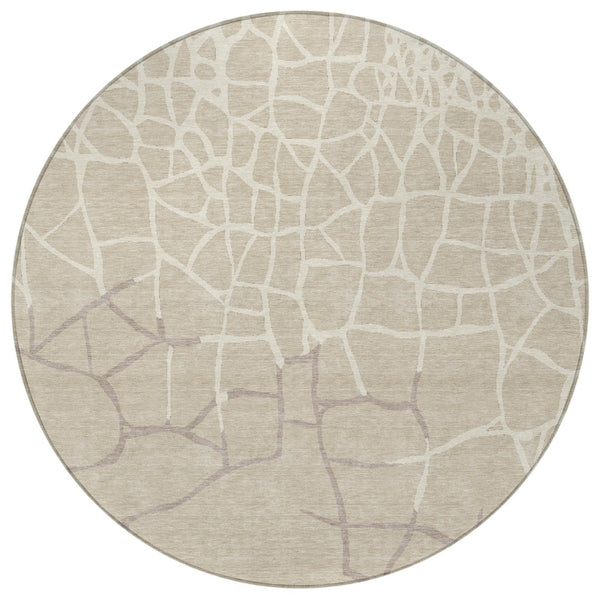 Homeroots 3' Beige And Tan Abstract Washable Area Rug For Indoor And Outdoor Spaces, Stain Resistant Design 8' Round Polyester 601100