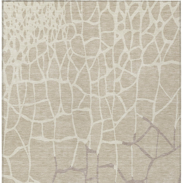 Homeroots 3' Beige And Tan Abstract Washable Area Rug For Indoor And Outdoor Spaces, Stain Resistant Design 8' X 10' Polyester 601101