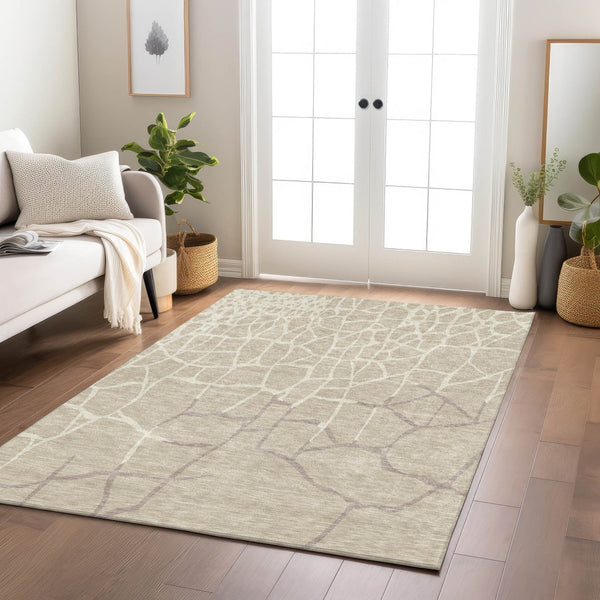 Homeroots 3' Beige And Tan Abstract Washable Area Rug For Indoor And Outdoor Spaces, Stain Resistant Design 8' X 10' Polyester 601101