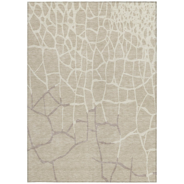 Homeroots 3' Beige And Tan Abstract Washable Area Rug For Indoor And Outdoor Spaces, Stain Resistant Design 9' X 12' Polyester 601102