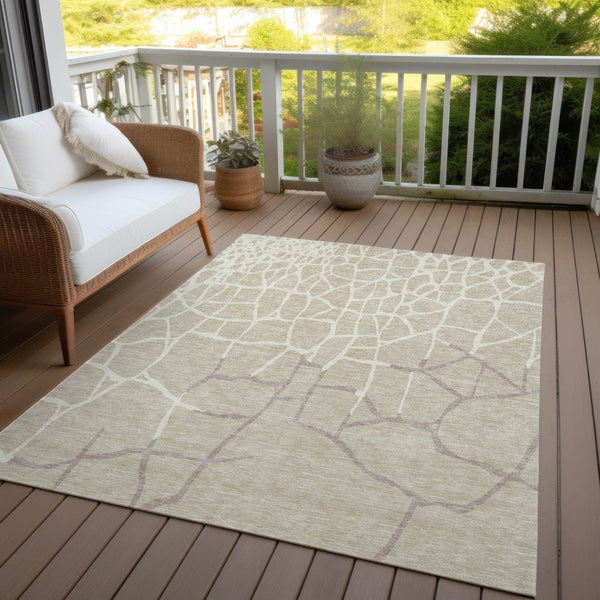Homeroots 3' Beige And Tan Abstract Washable Area Rug For Indoor And Outdoor Spaces, Stain Resistant Design 9' X 12' Polyester 601102