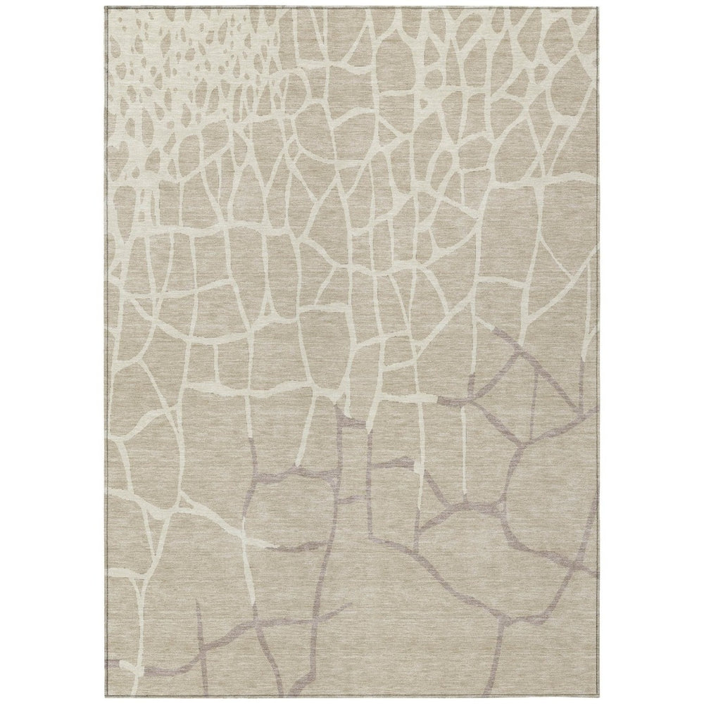 HomeRoots 9' X 12' Beige Abstract Area Rug – Modern Washable Design for Indoor & Outdoor High-Traffic Use 601102