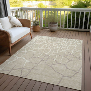 Homeroots 3' Beige And Tan Abstract Washable Area Rug For Indoor And Outdoor Spaces, Stain Resistant Design 10' X 14' Polyester 601103