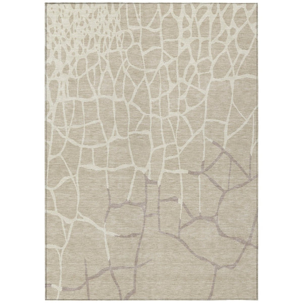 HomeRoots 5' Abstract Beige and Tan Washable Area Rug for Indoor and Outdoor Use - Durable & Stylish Design 10' X 14' 601103