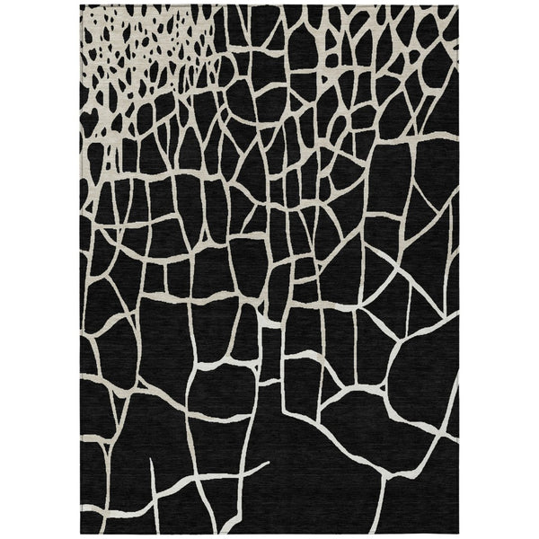 HomeRoots 5' Black and Beige Abstract Area Rug - Washable, Durable, Indoor/Outdoor, Modern Design for All Spaces 5' X 8' 601105