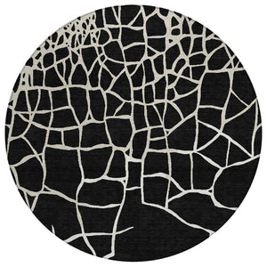 HomeRoots 5' Black and Beige Abstract Area Rug - Washable, Durable, Indoor/Outdoor, Modern Design for All Spaces 8' Round 601106