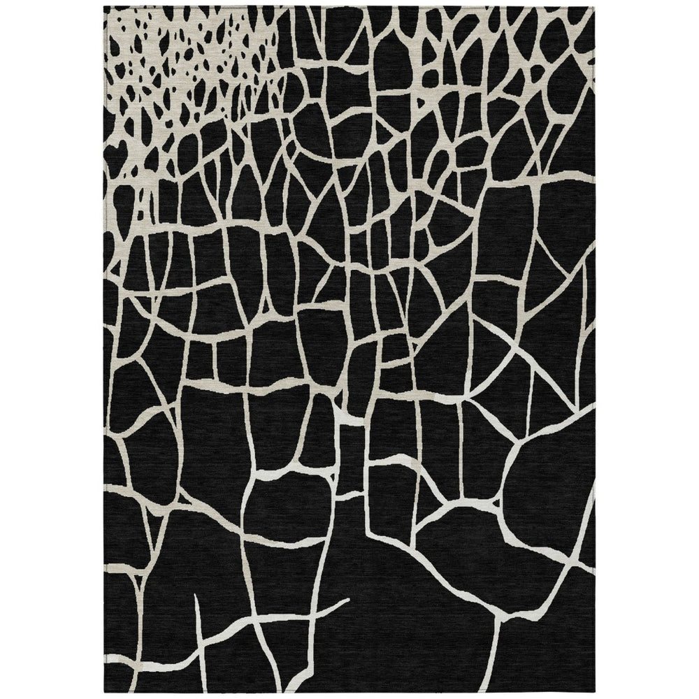 HomeRoots 9' X 12' Black And Beige Abstract Area Rug - Stylish, Washable, Durable for Indoor & Outdoor Use 601108