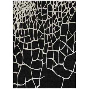 HomeRoots 5' Black and Beige Abstract Area Rug - Washable, Durable, Indoor/Outdoor, Modern Design for All Spaces 10' X 14' 601109