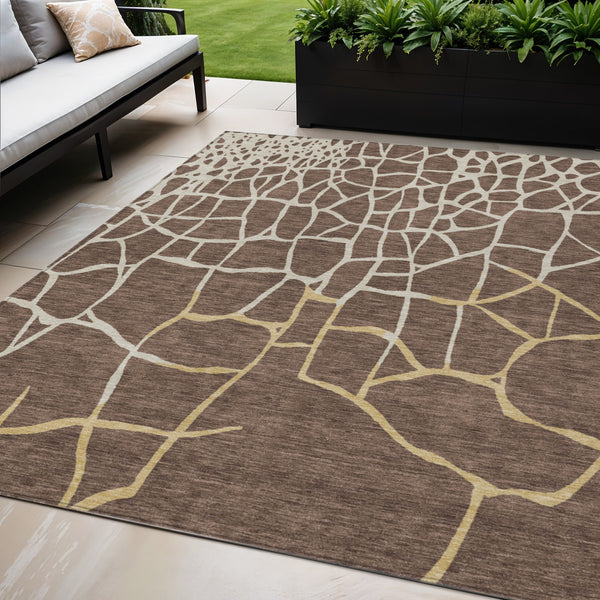 Homeroots 3' Beige And Tan Abstract Washable Area Rug For Indoor And Outdoor Spaces, Stain Resistant Design 5' X 8' Polyester 601111