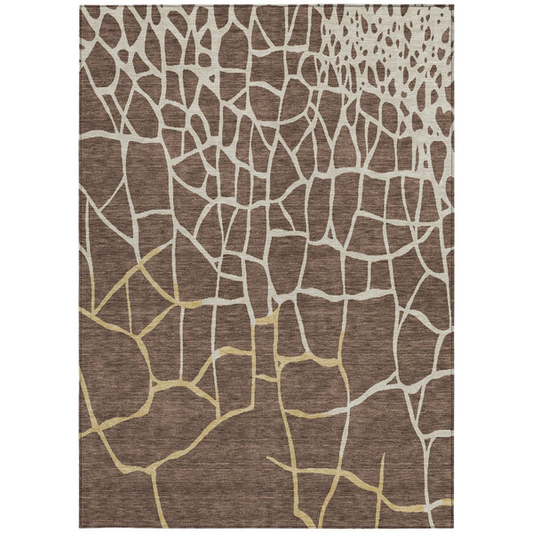 Homeroots 3' Beige And Tan Abstract Washable Area Rug For Indoor And Outdoor Spaces, Stain Resistant Design 5' X 8' Polyester 601111