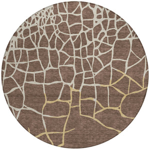 Homeroots 3' Beige And Tan Abstract Washable Area Rug For Indoor And Outdoor Spaces, Stain Resistant Design 8' Round Polyester 601112
