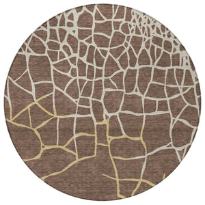Homeroots 3' Beige And Tan Abstract Washable Area Rug For Indoor And Outdoor Spaces, Stain Resistant Design 8' Round Polyester 601112