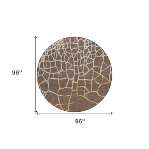 Homeroots 3' Beige And Tan Abstract Washable Area Rug For Indoor And Outdoor Spaces, Stain Resistant Design 8' Round Polyester 601112