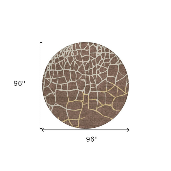 Homeroots 3' Beige And Tan Abstract Washable Area Rug For Indoor And Outdoor Spaces, Stain Resistant Design 8' Round Polyester 601112