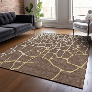 Homeroots 3' Beige And Tan Abstract Washable Area Rug For Indoor And Outdoor Spaces, Stain Resistant Design 8' X 10' Polyester 601113
